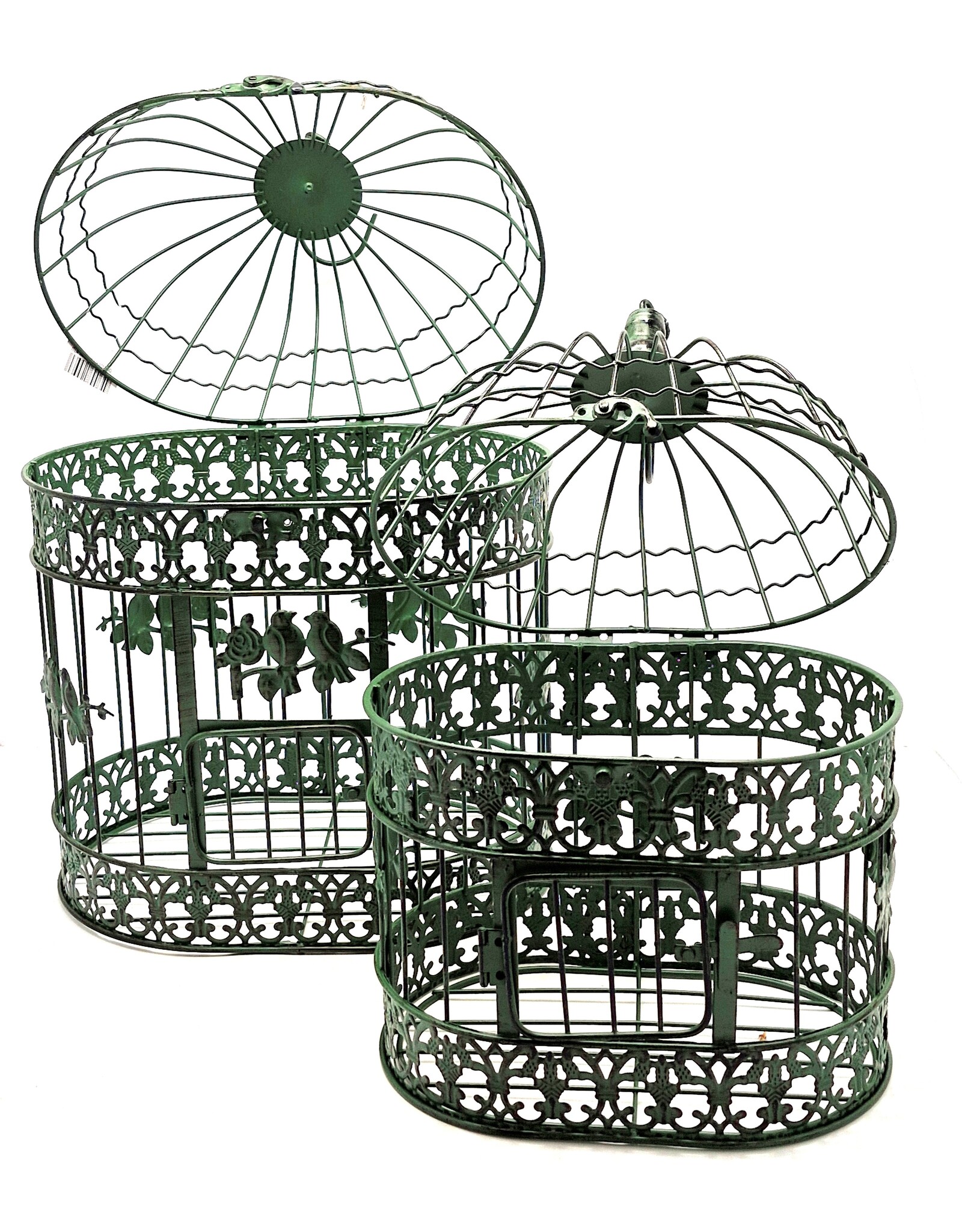 Trukado Miscellaneous - Brocante Metalen Vogelkooi groen - Set van 2