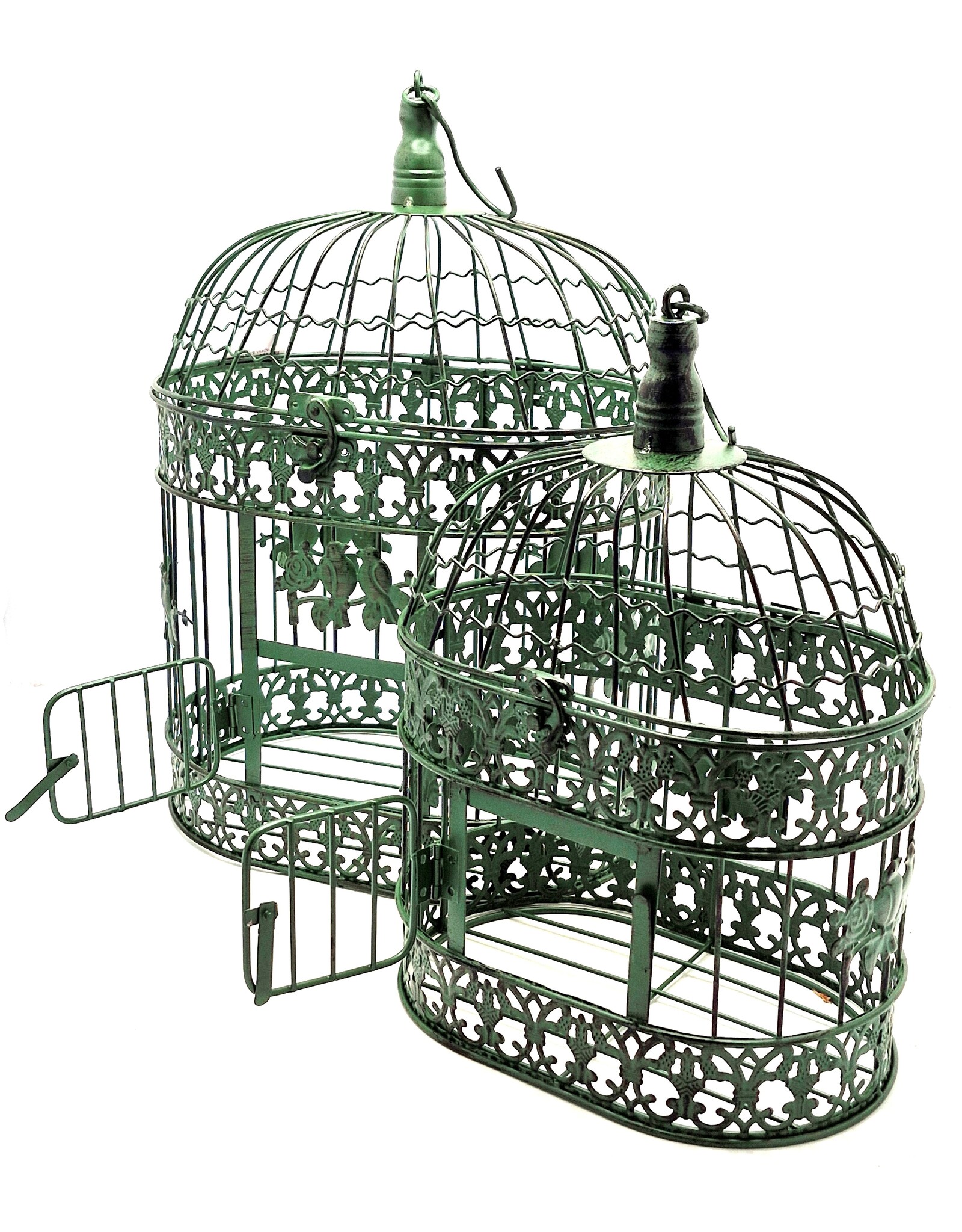 Trukado Miscellaneous - Brocante Metalen Vogelkooi groen - Set van 2