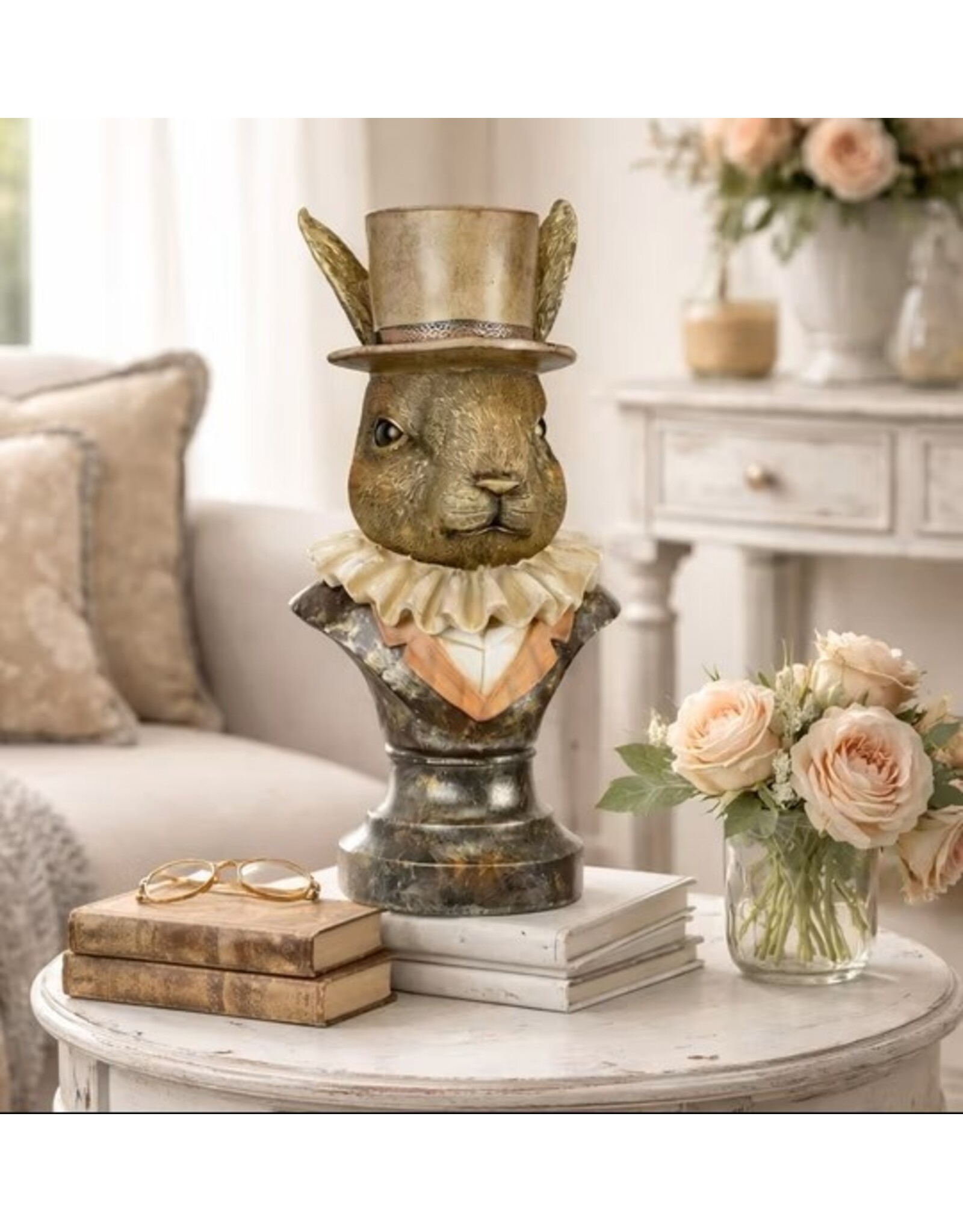 C&E Giftware Figurines Collectables -  Rabbit with High Hat and Pleated Collar Bust 35cm