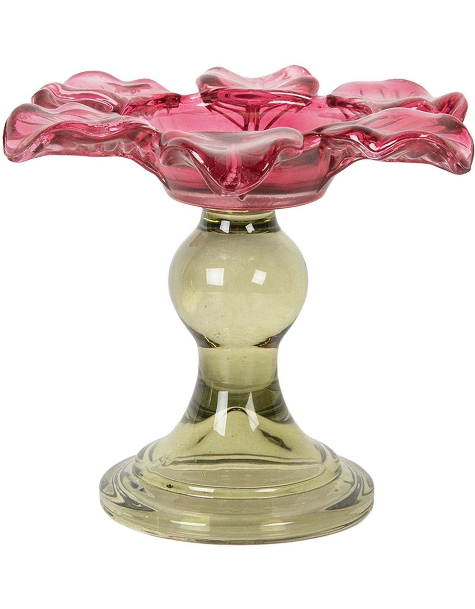 Clayre & Eef Giftware & Lifestyle - Waxinelichthouder Bloem Ø 14x11 cm Roze Glas