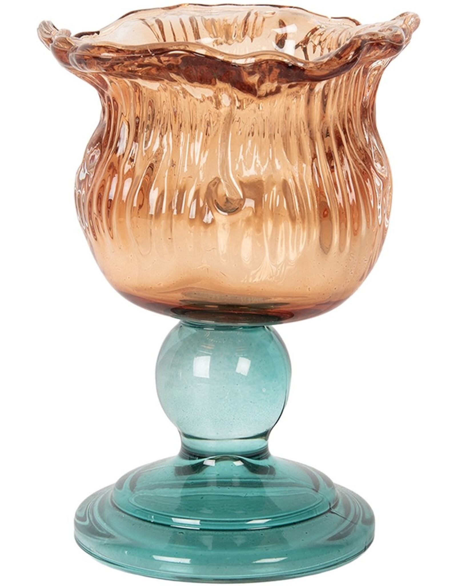 Clayre & Eef Giftware & Lifestyle - Waxinelichthouder Bloem Ø 16x10 cm Oranje Glas
