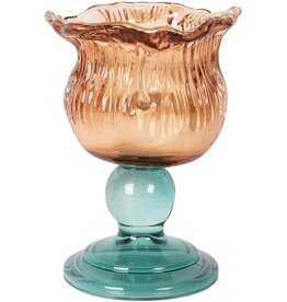 Clayre & Eef Waxinelichthouder Bloem Ø 16x10 cm Oranje Glas