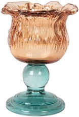 Clayre & Eef Giftware & Lifestyle - Tealight Holder Flower Ø 16x10 cm Orange Glass