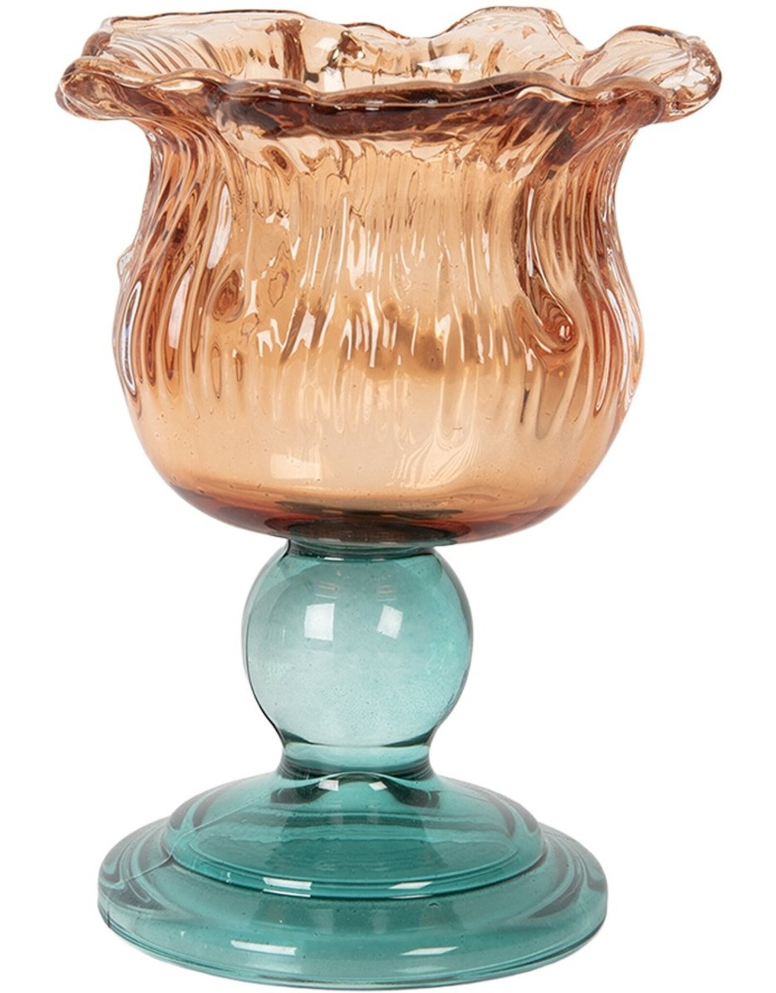 Clayre & Eef Giftware & Lifestyle - Waxinelichthouder Bloem Ø 16x10 cm Oranje Glas