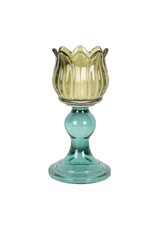 Clayre & Eef Giftware & Lifestyle - Tealight Holder Flower Ø 16x8 cm Green Glass