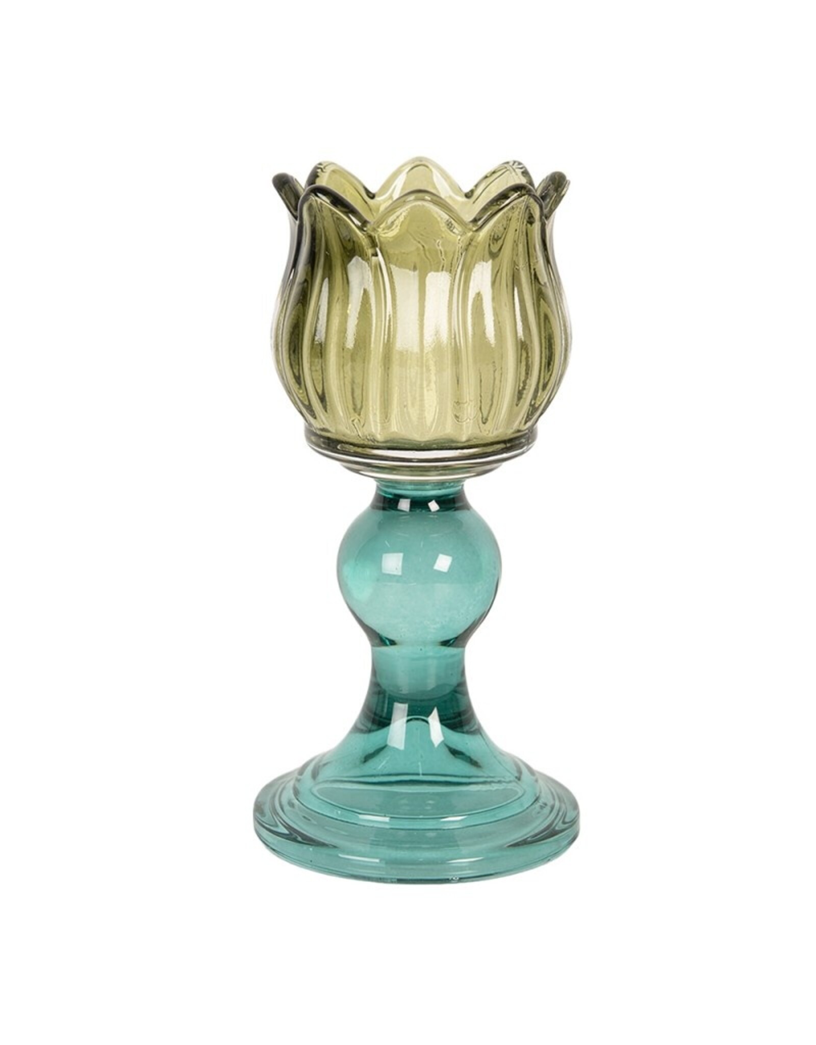 Clayre & Eef Giftware & Lifestyle - Waxinelichthouder Bloem Ø 16x8 cm Groen Glas