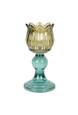 Clayre & Eef Giftware & Lifestyle - Waxinelichthouder Bloem Ø 16x8 cm Groen Glas