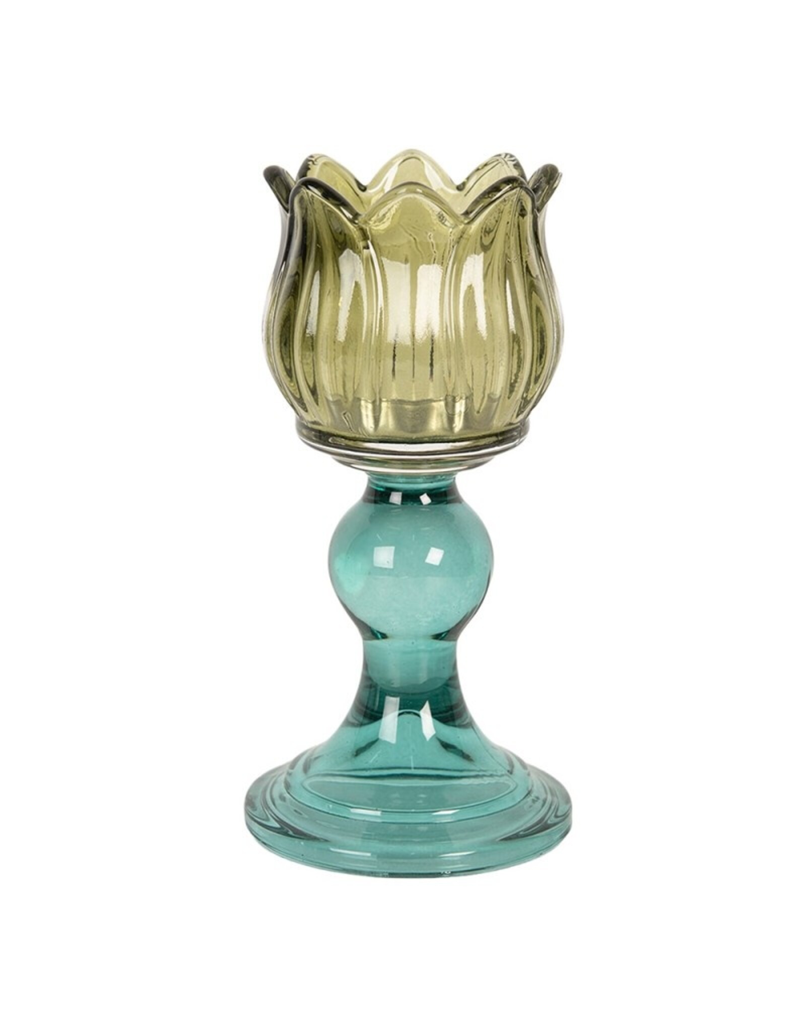 Clayre & Eef Giftware & Lifestyle - Tealight Holder Flower Ø 16x8 cm Green Glass