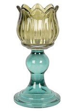 Clayre & Eef Giftware & Lifestyle - Tealight Holder Flower Ø 16x8 cm Green Glass