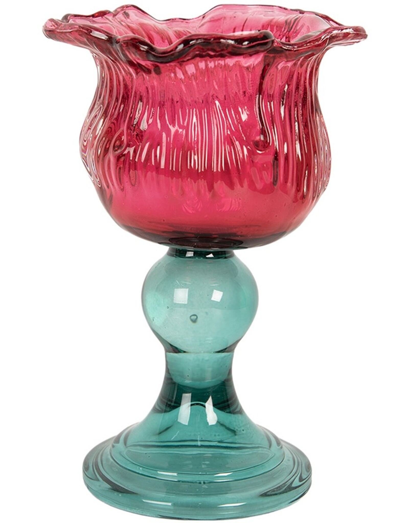 Clayre & Eef Giftware & Lifestyle - Tealight Holder Flower Ø 16x10 cm Fuchsia Glass