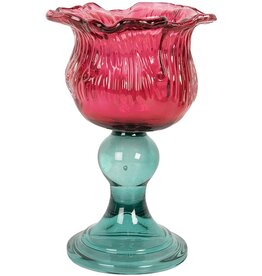 Clayre & Eef Tealight Holder Flower Ø 16x10 cm Fuchsia Glass