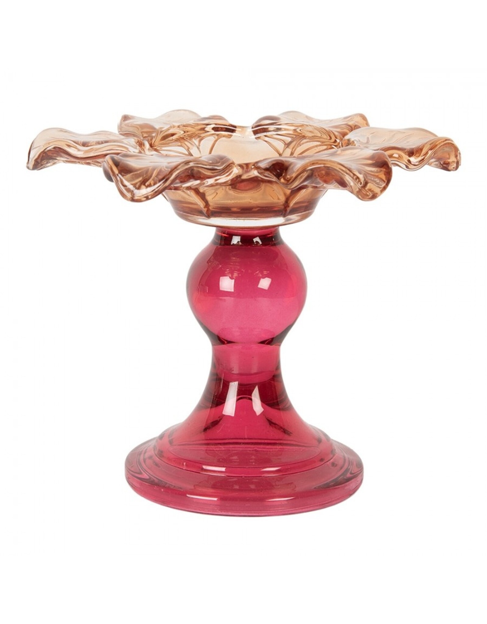 Clayre & Eef Giftware & Lifestyle - Tealight Holder Flower Ø 14x9 cm Pink-Orange Glass