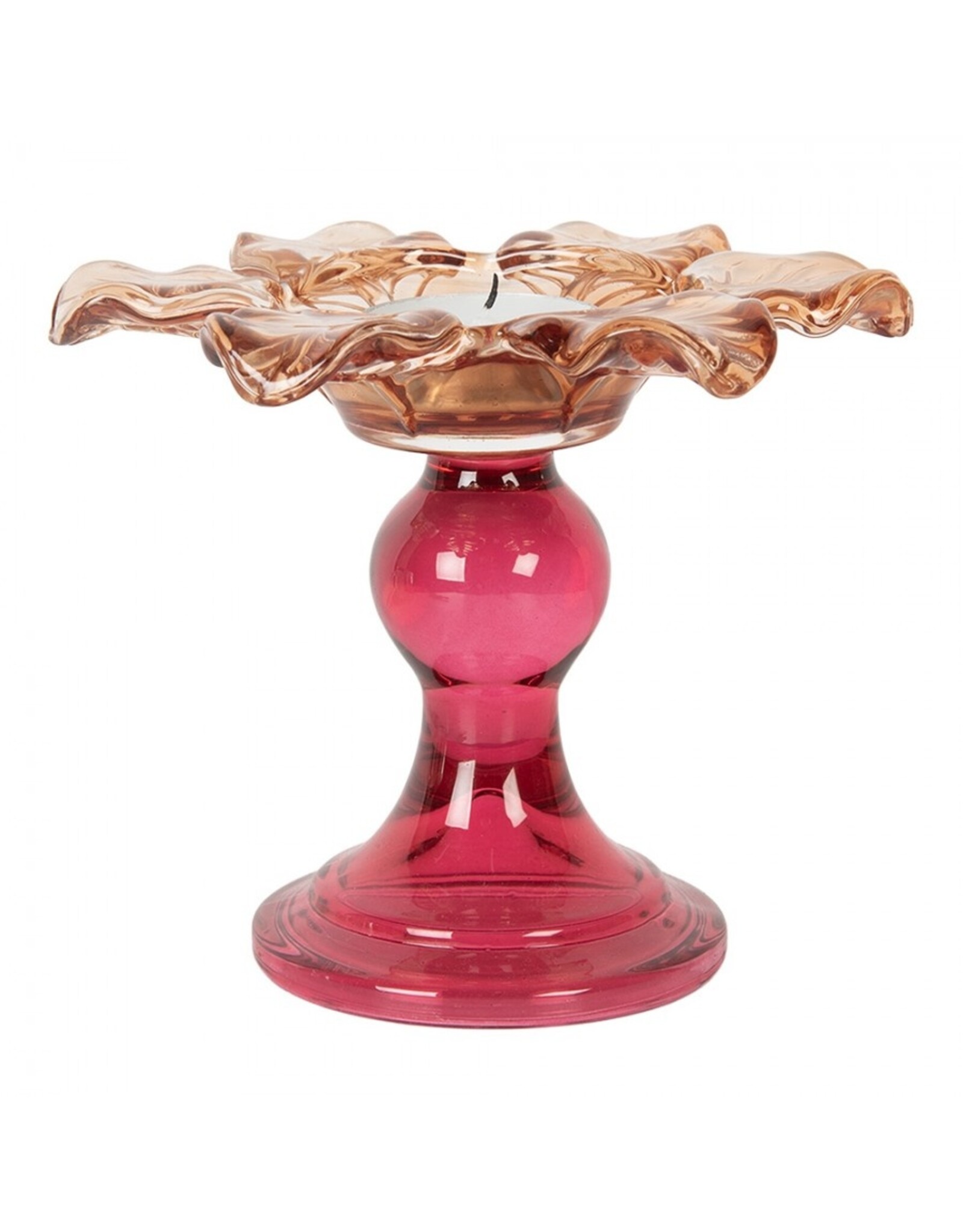 Clayre & Eef Giftware & Lifestyle - Waxinelichthouder Bloem Ø 14x9 cm Roze-Oranje Glas