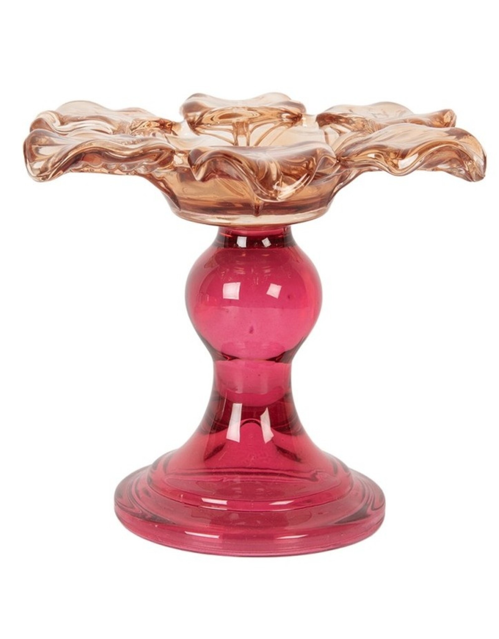 Clayre & Eef Giftware & Lifestyle - Tealight Holder Flower Ø 14x9 cm Pink-Orange Glass