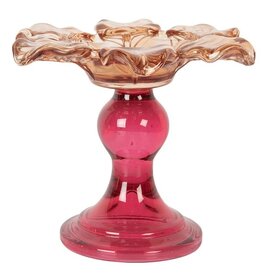 Clayre & Eef Tealight Holder Flower Ø 14x9 cm Pink-Orange Glass