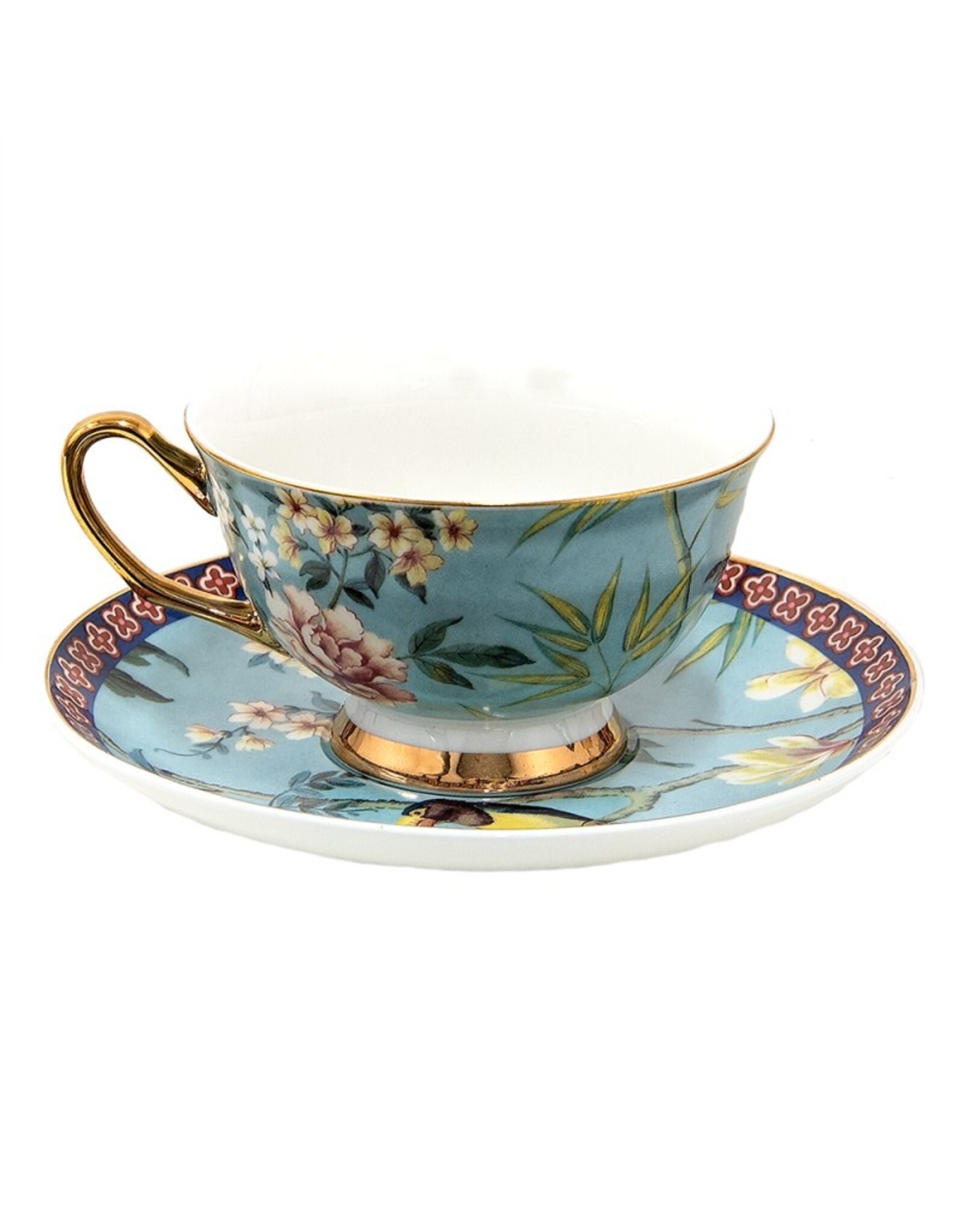 C&E Giftware & Lifestyle - Kop & Schotel met Toekan en Bloemen - porselein