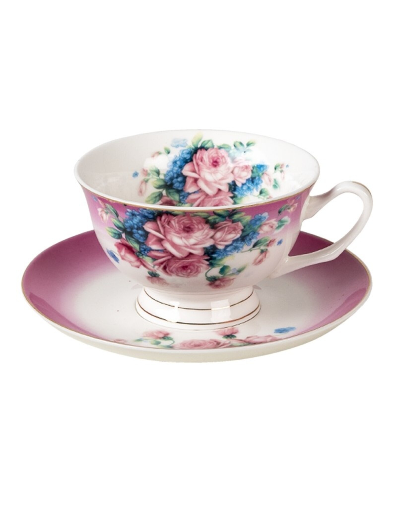 C&E Giftware & Lifestyle - Cup & Saucer with Romantic Flowers – purple and white porcelain