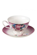 C&E Giftware & Lifestyle - Cup & Saucer with Romantic Flowers – purple and white porcelain