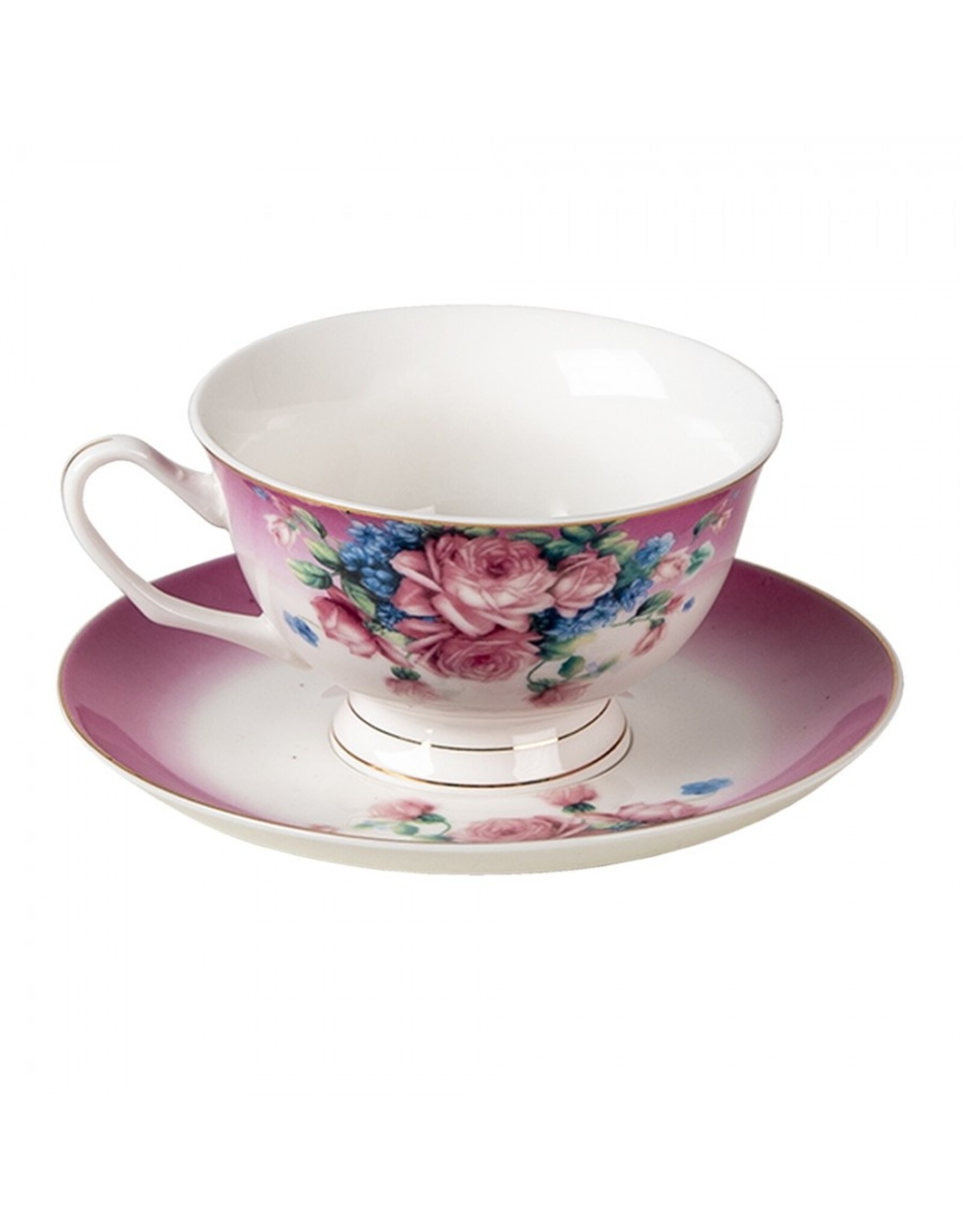 C&E Giftware & Lifestyle - Cup & Saucer with Romantic Flowers – purple and white porcelain