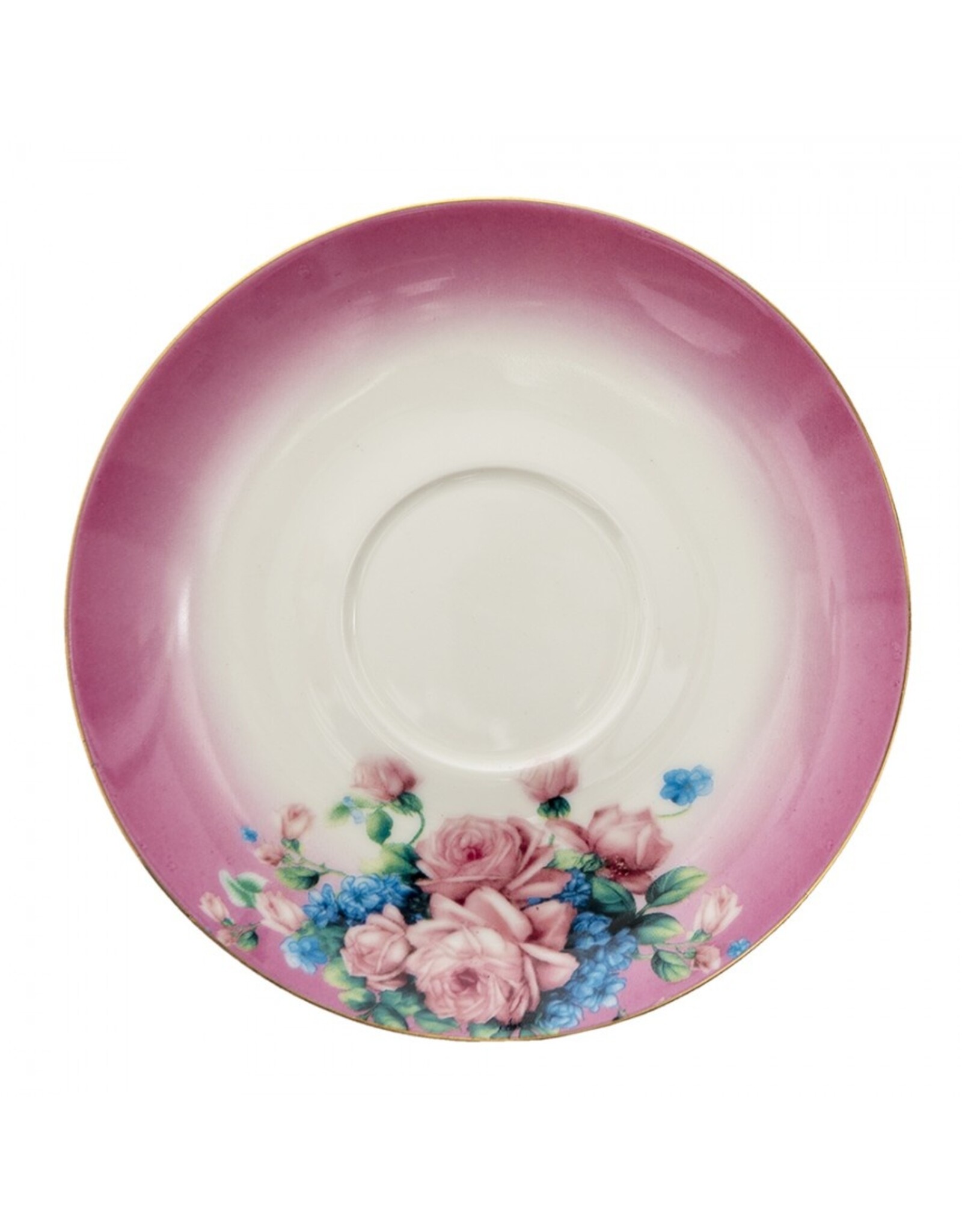 C&E Giftware & Lifestyle - Kop & Schotel met Romantische Bloemen - paarswit porselein