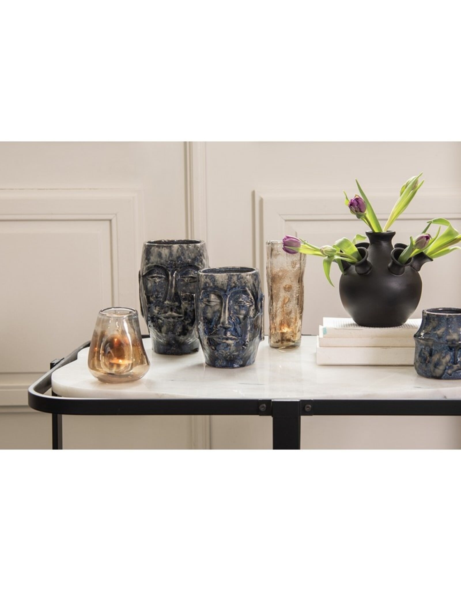 Clayre & Eef Giftware & Lifestyle -  Glazen Vaas Organische Vorm  Rookglas Bruinbrons