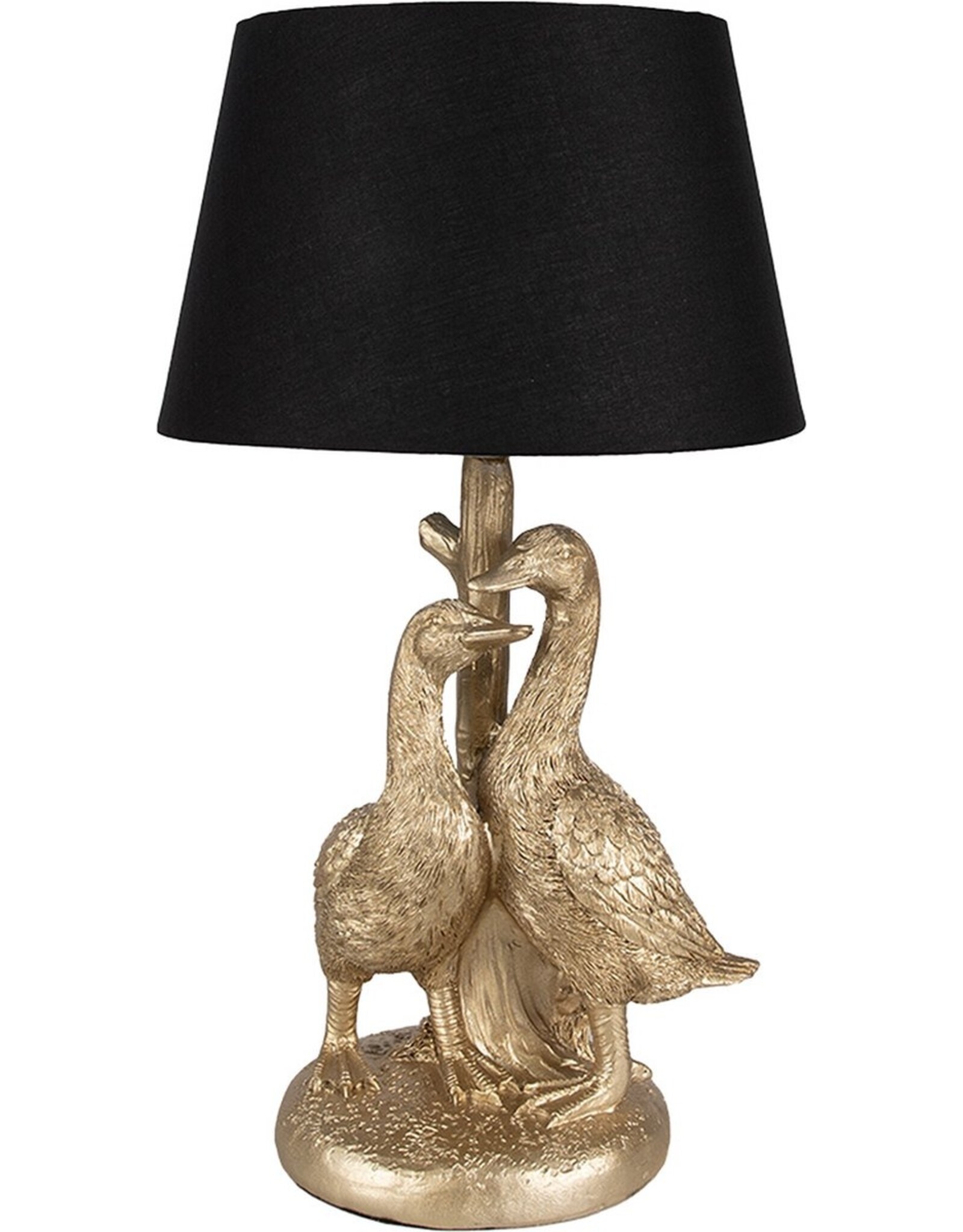 Clayre & Eef Miscellaneous - Table Lamp / Desk Lamp: Golden Geese with Black Shade, 37cm