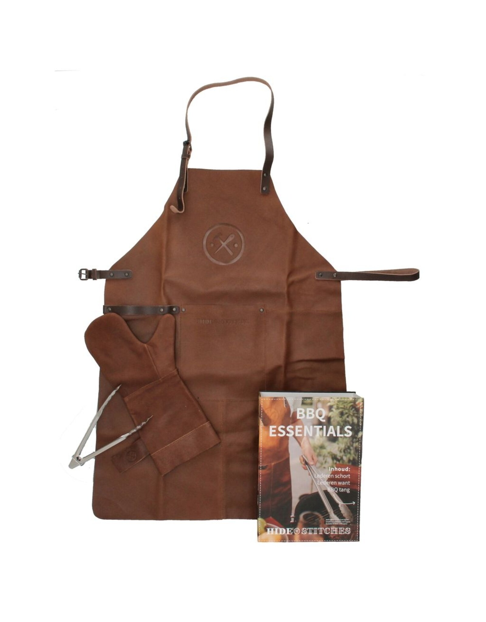 Hide & Stitches Leather belts and buckles - Leather Barbecue/Grill Apron, Leather Mitt and Tongs Set (brown)