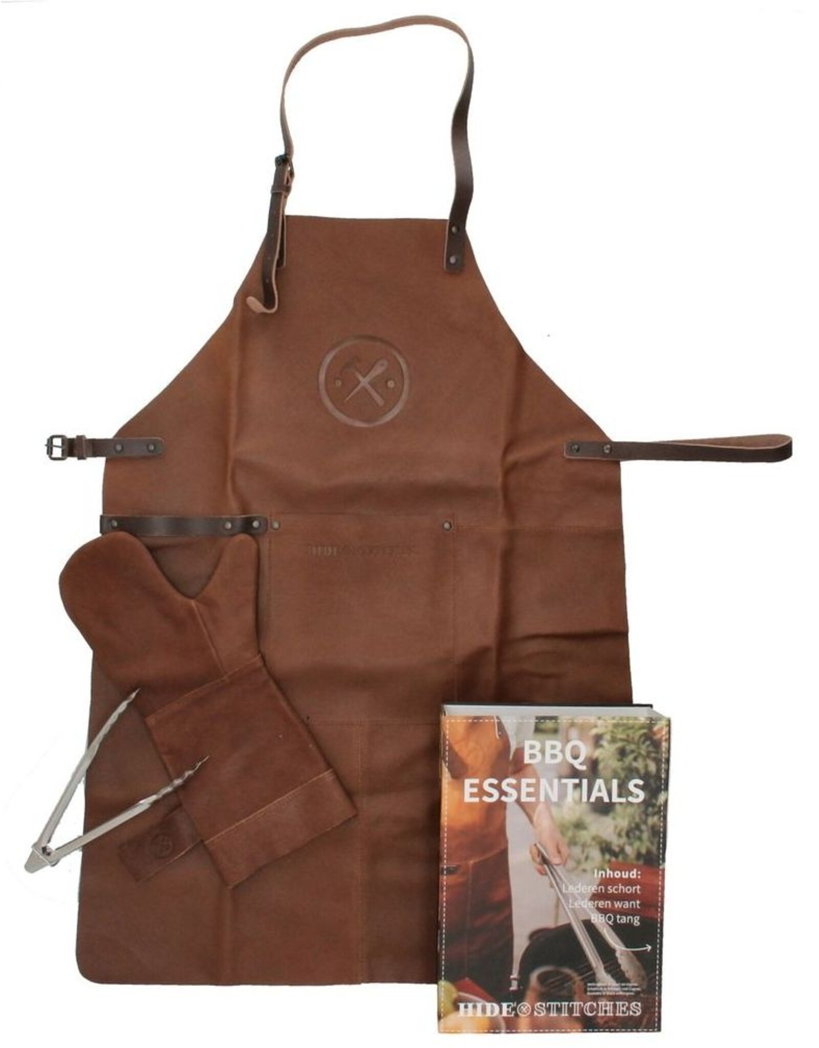 Hide & Stitches Leren riemen en buckles - Leren Barbecue/Grill Schort, Leren Want en Tang Set  (bruin)