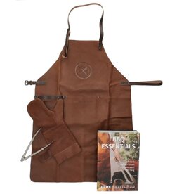 Hide & Stitches Leren Barbecue/Grill Schort-Want-Tang Set  (bruin)