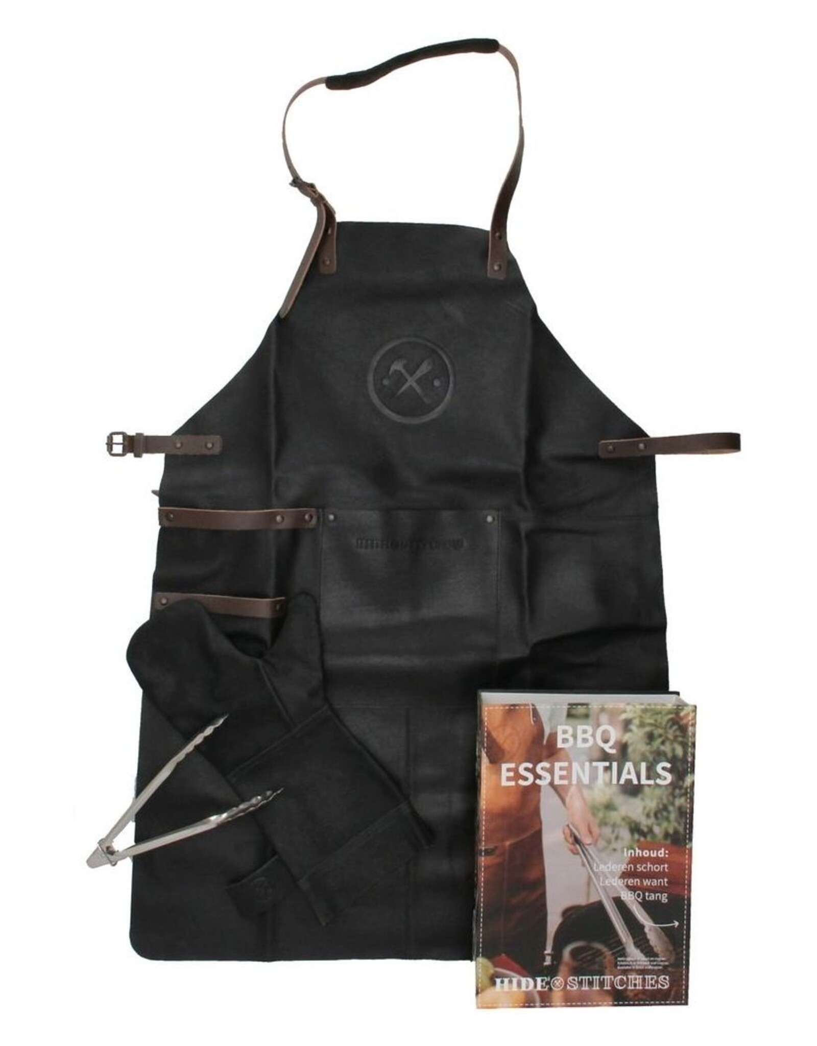 Hide & Stitches Leather belts and buckles - Leather Barbecue/Grill Apron, Leather Mitt and Tongs Set (black)