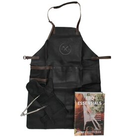 Hide & Stitches Leren Barbecue/Grill Schort-Want-Tang Set  (zwart)