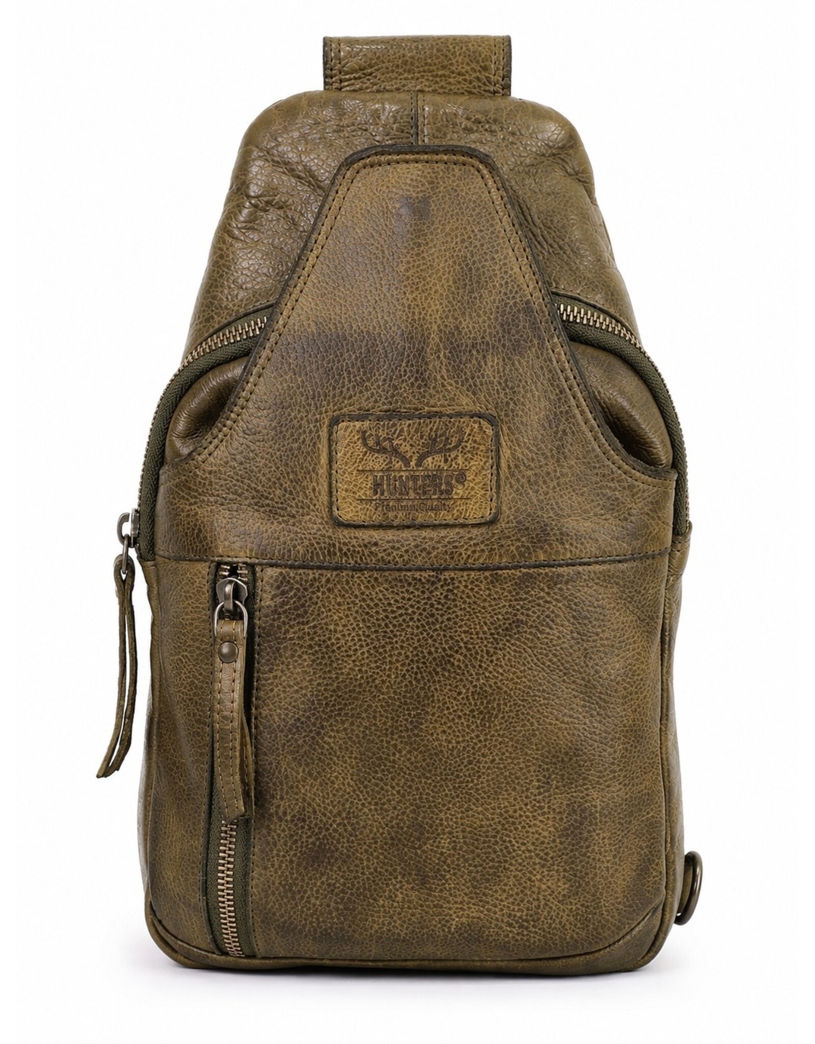 Hunters Leren tassen - Hunters leren Crossbody tas Sling bag khaki