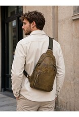Hunters Leren tassen - Hunters leren Crossbody tas Sling bag khaki