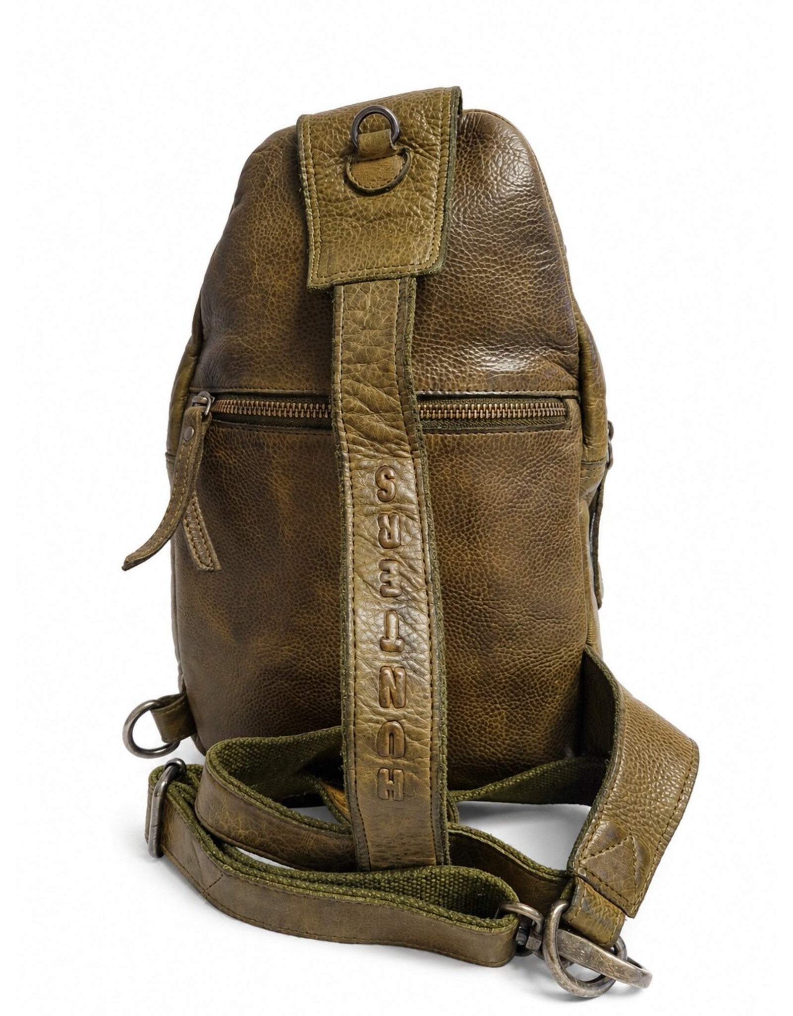 Hunters Leren tassen - Hunters leren Crossbody tas Sling bag khaki