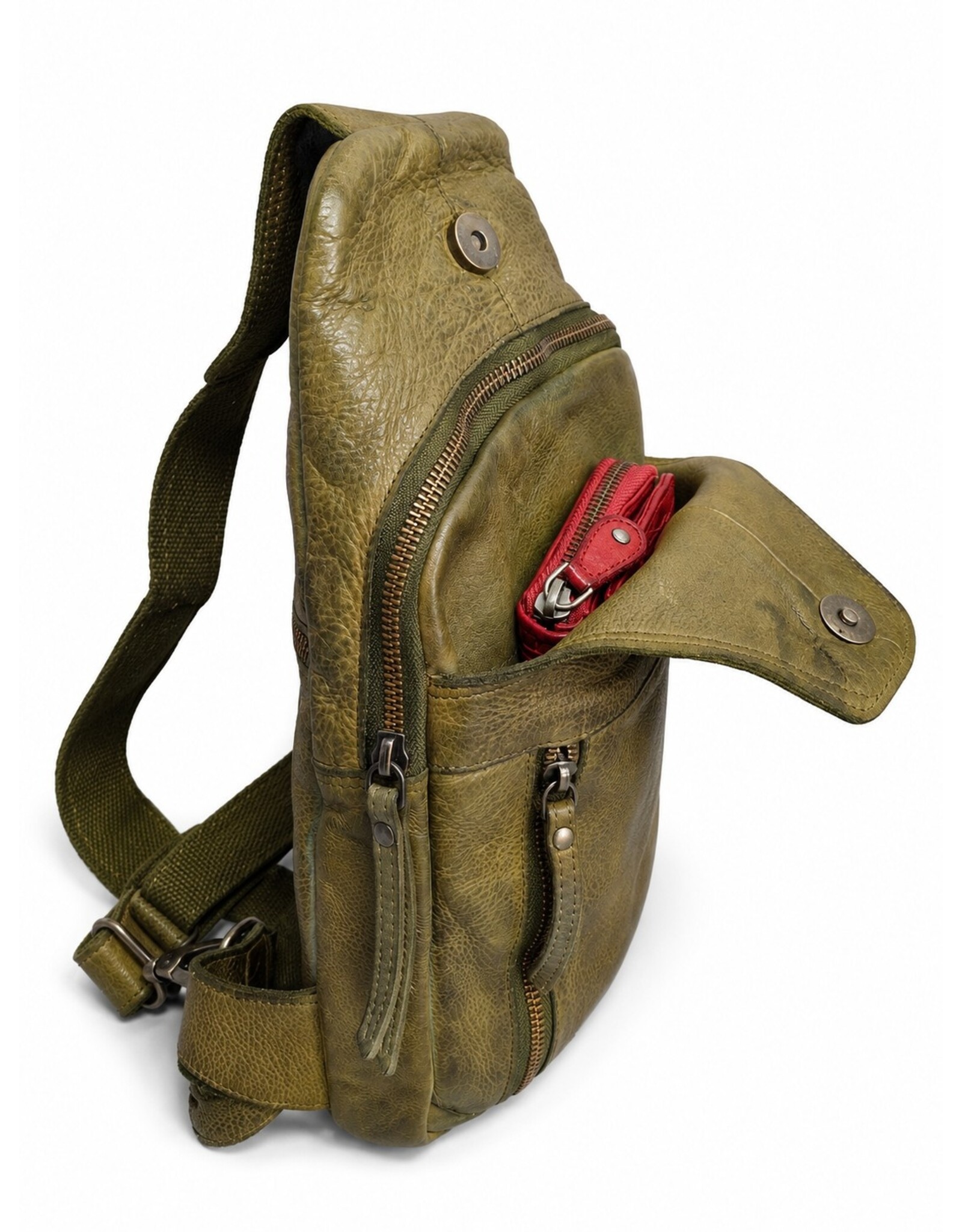 Hunters Leren tassen - Hunters leren Crossbody tas Sling bag khaki