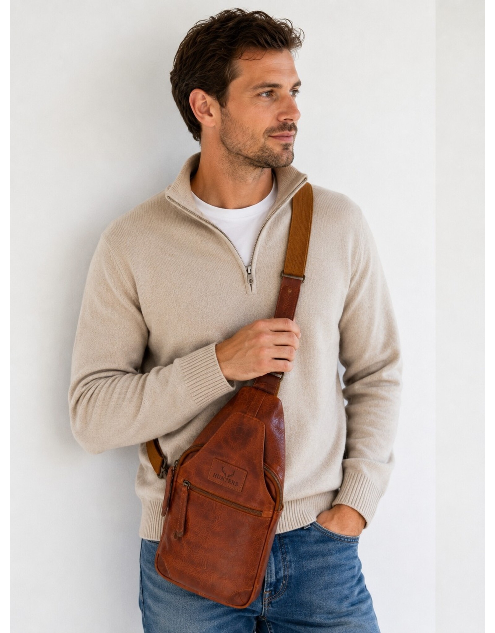 Hunters Leather bags - Hunters leather crossbody bag Sling bag cognac