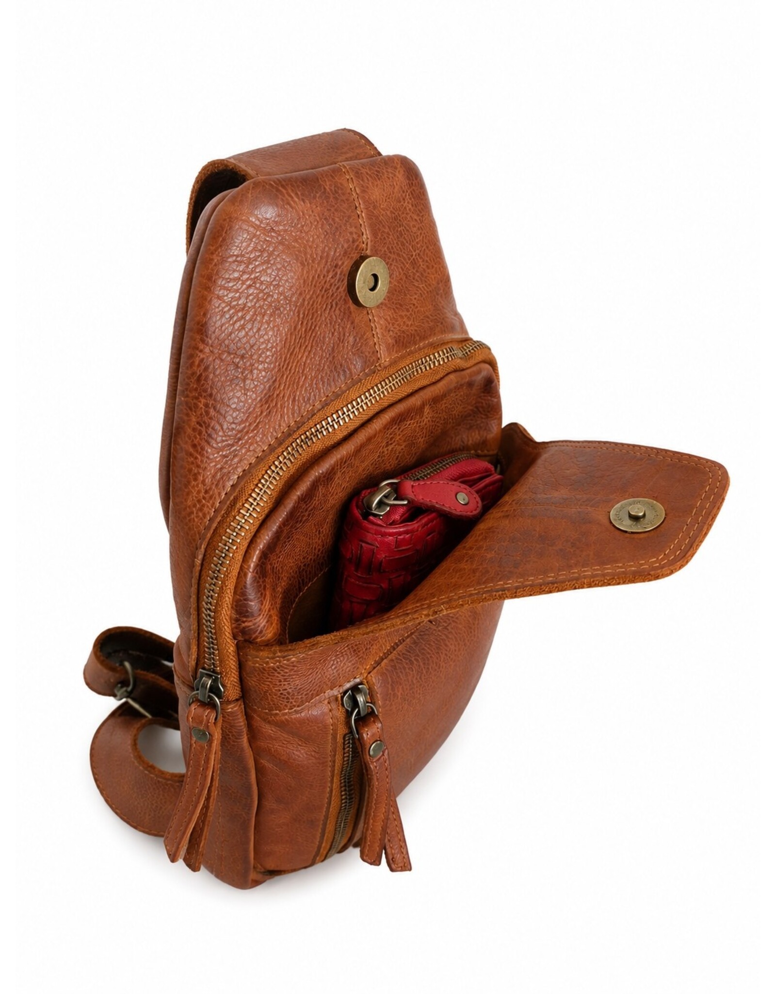 Hunters Leren tassen - Hunters leren Crossbody tas Sling bag cognac