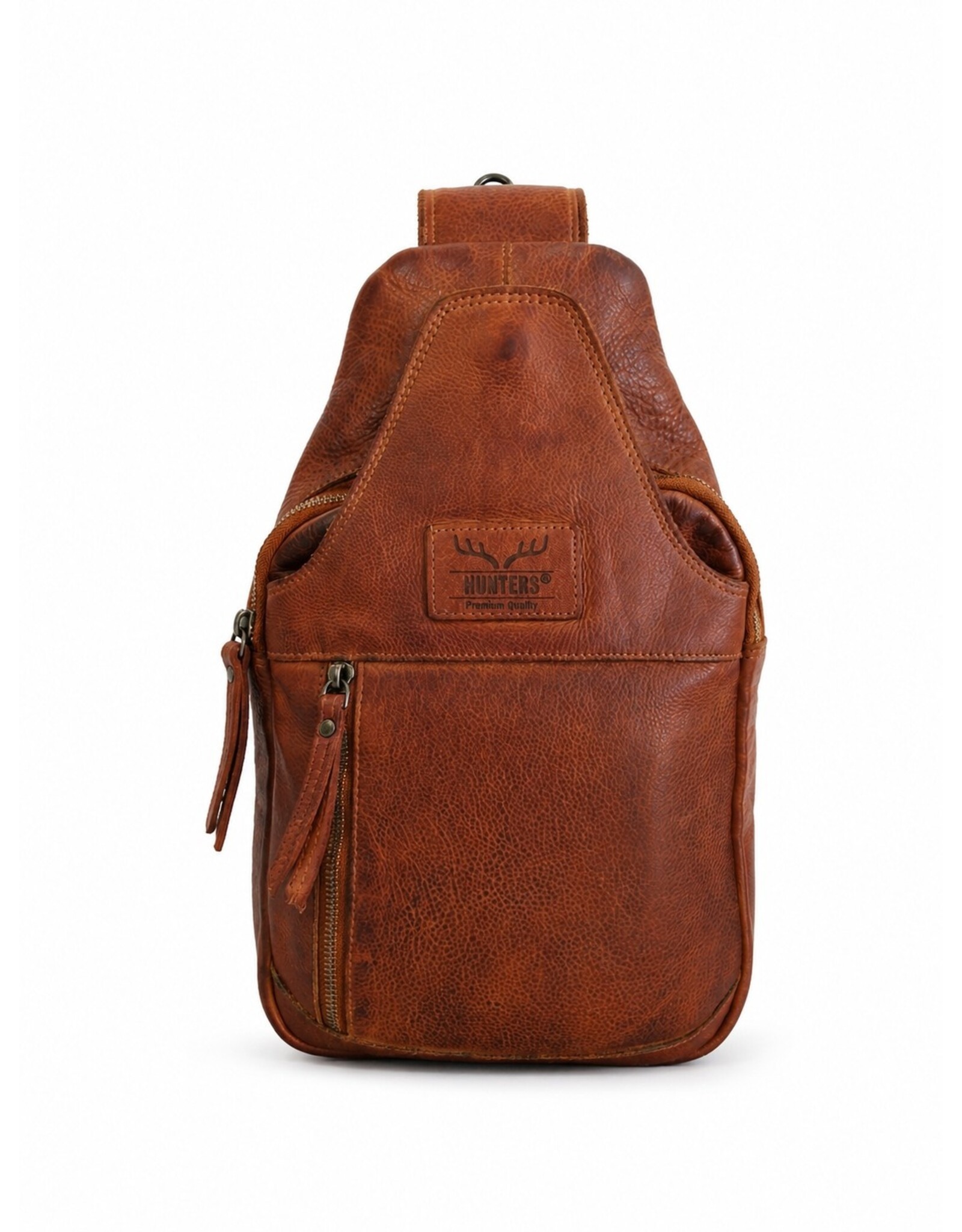 Hunters Leren tassen - Hunters leren Crossbody tas Sling bag cognac