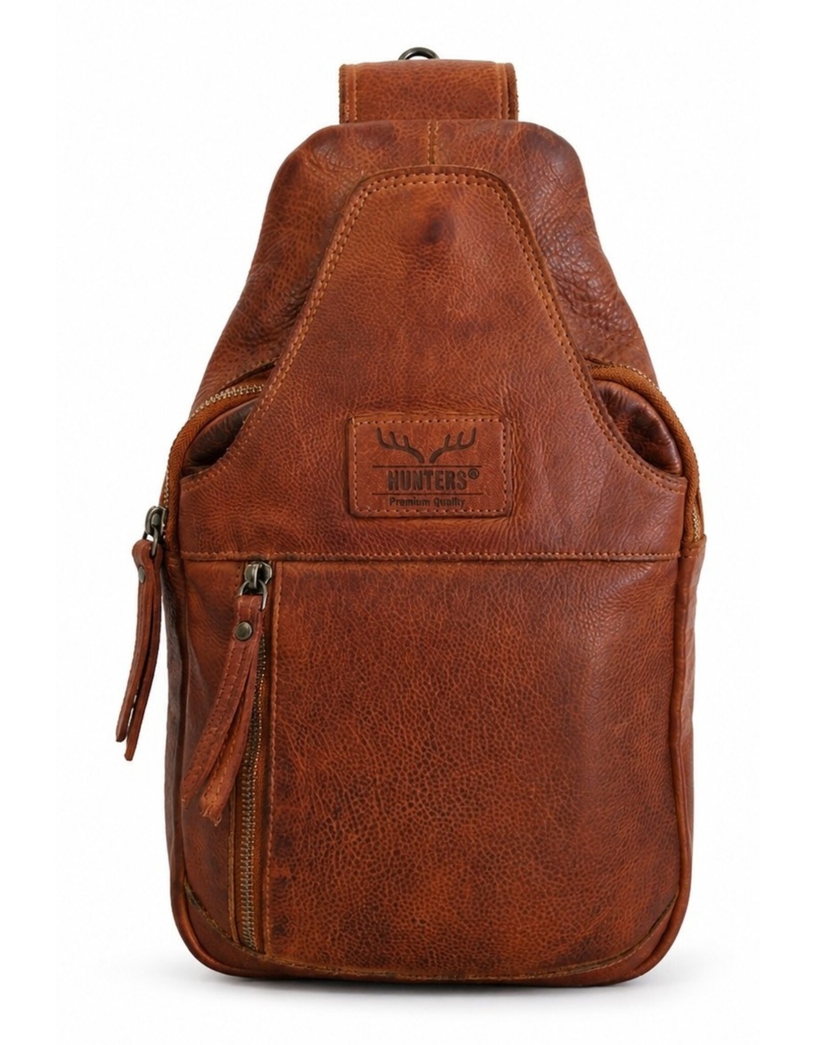 Hunters Leren tassen - Hunters leren Crossbody tas Sling bag cognac