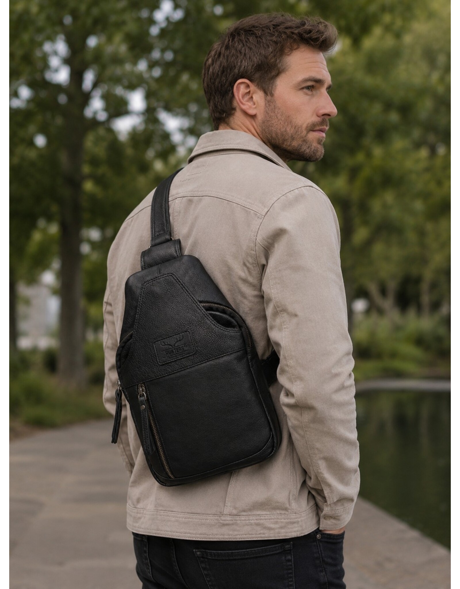 Hunters Leather bags - Hunters leather crossbody bag Sling bag black