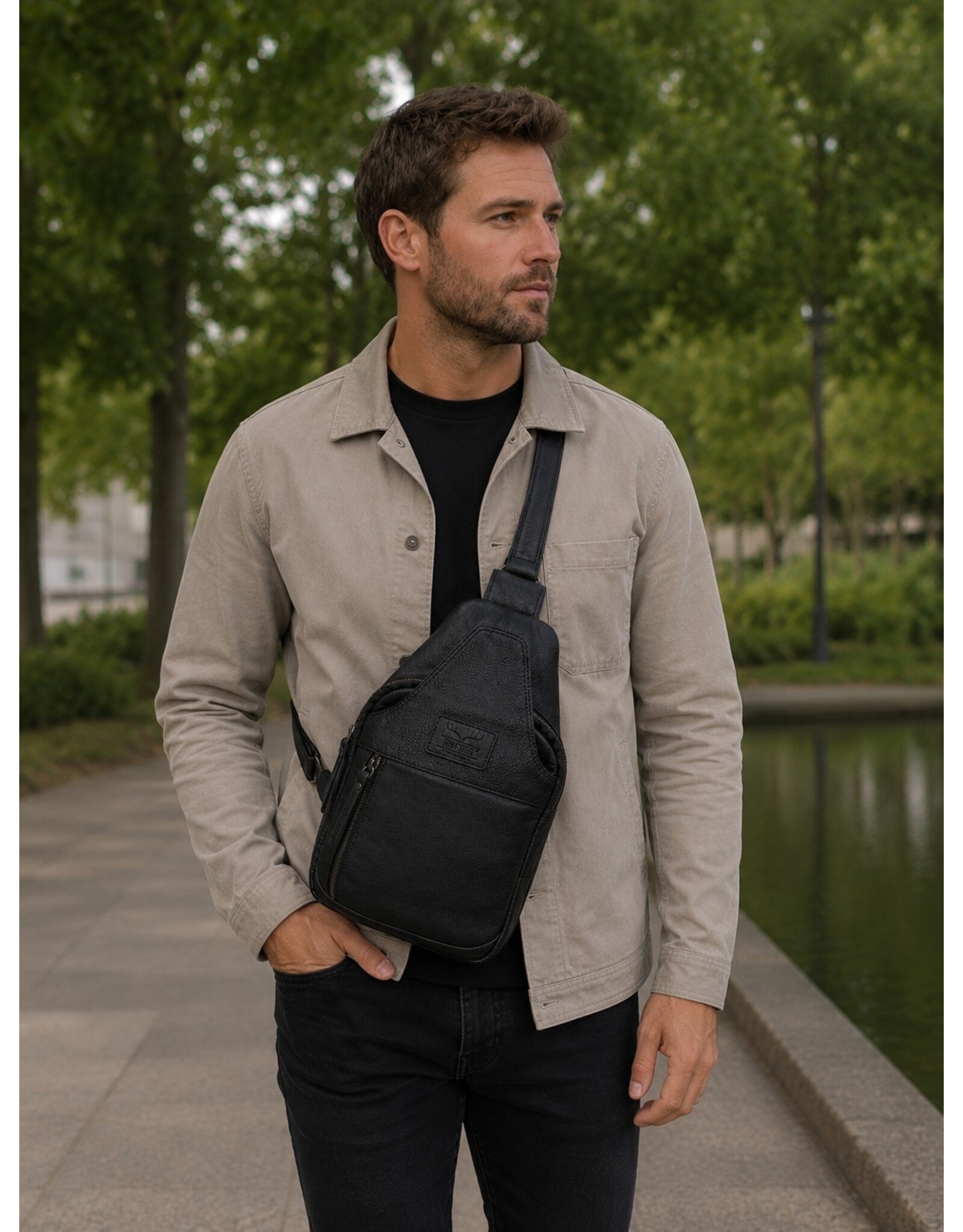 Hunters Leather bags - Hunters leather crossbody bag Sling bag black