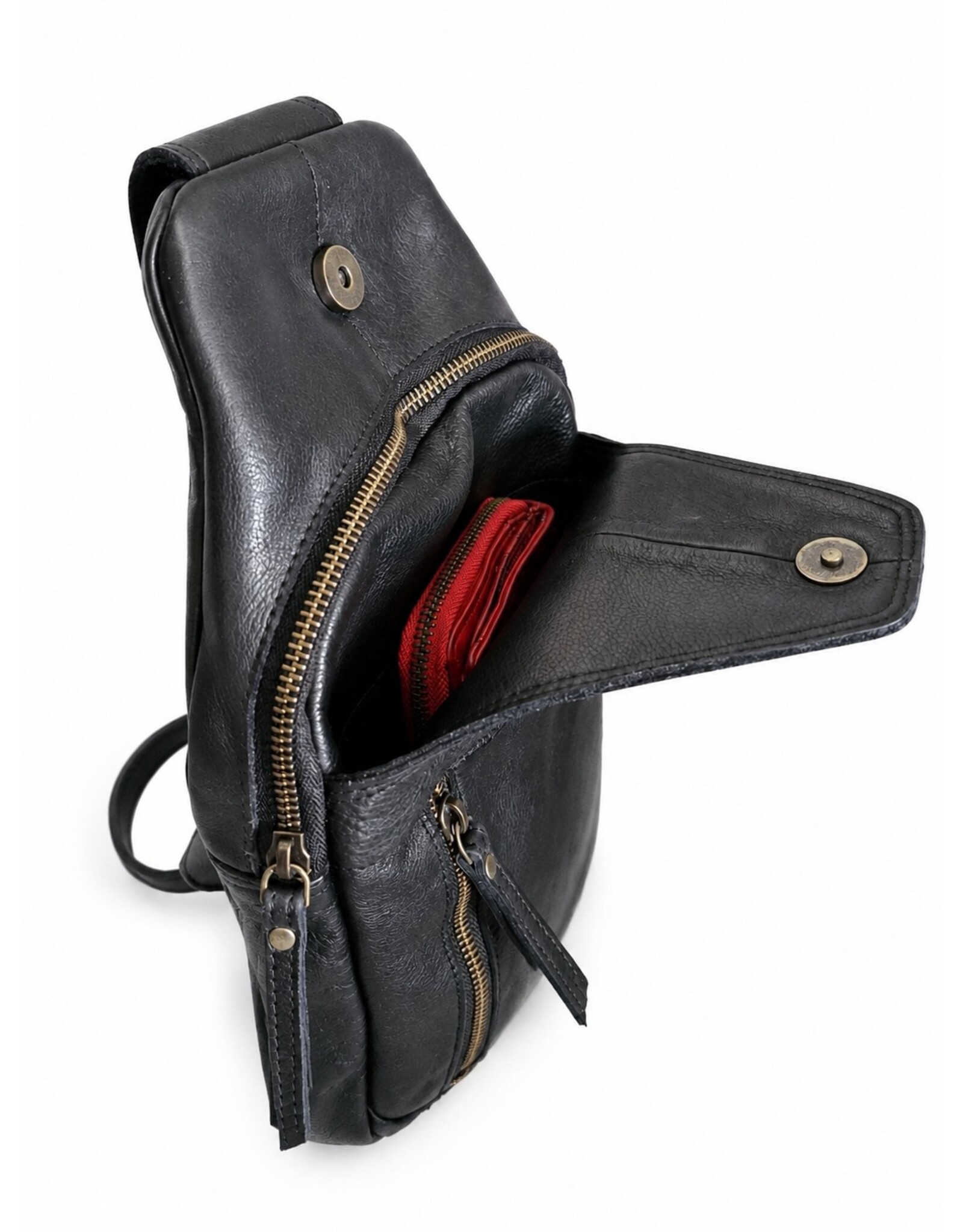 Hunters Leren tassen - Hunters leren Crossbody tas Sling bag zwart