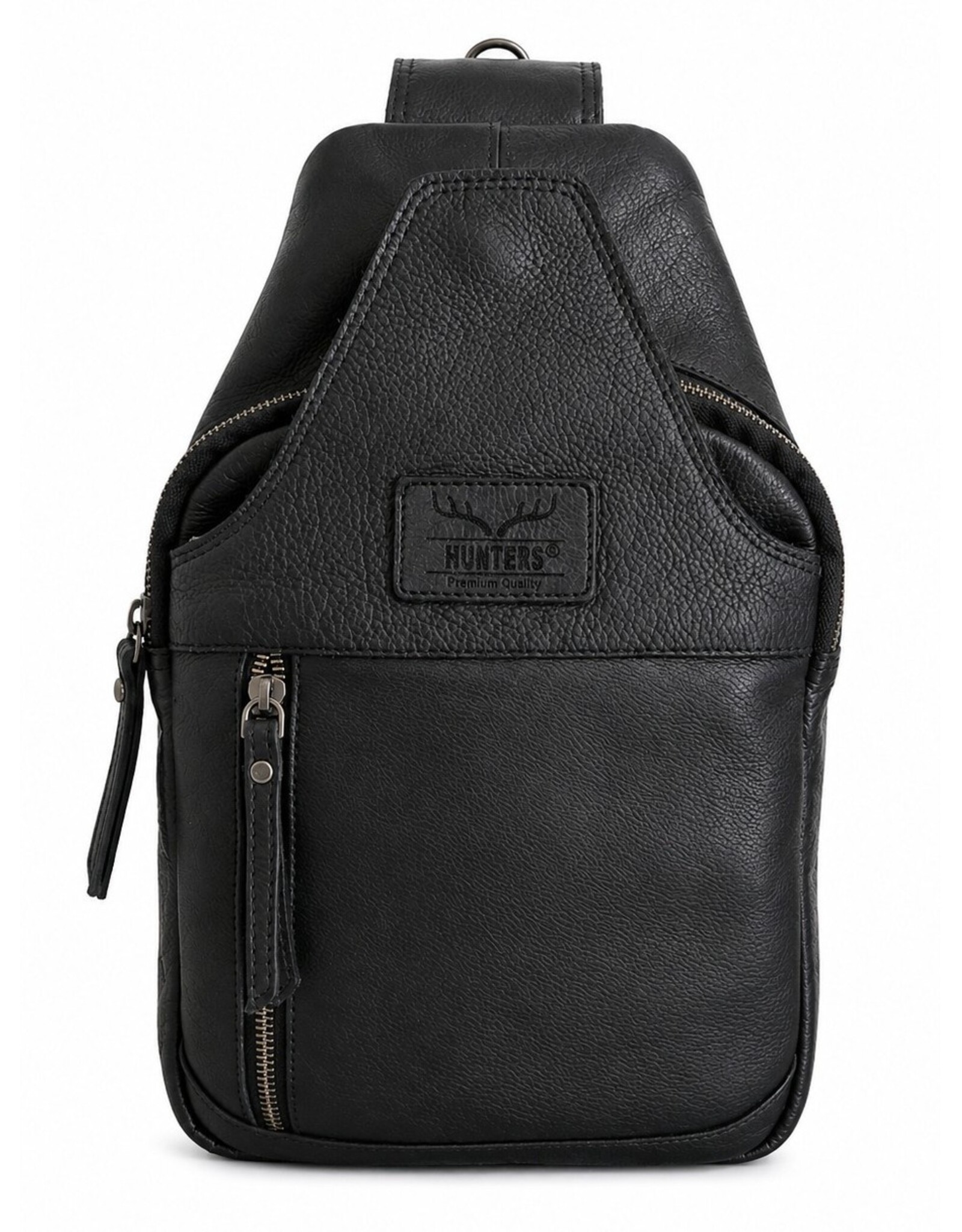 Hunters Leren tassen - Hunters leren Crossbody tas Sling bag zwart