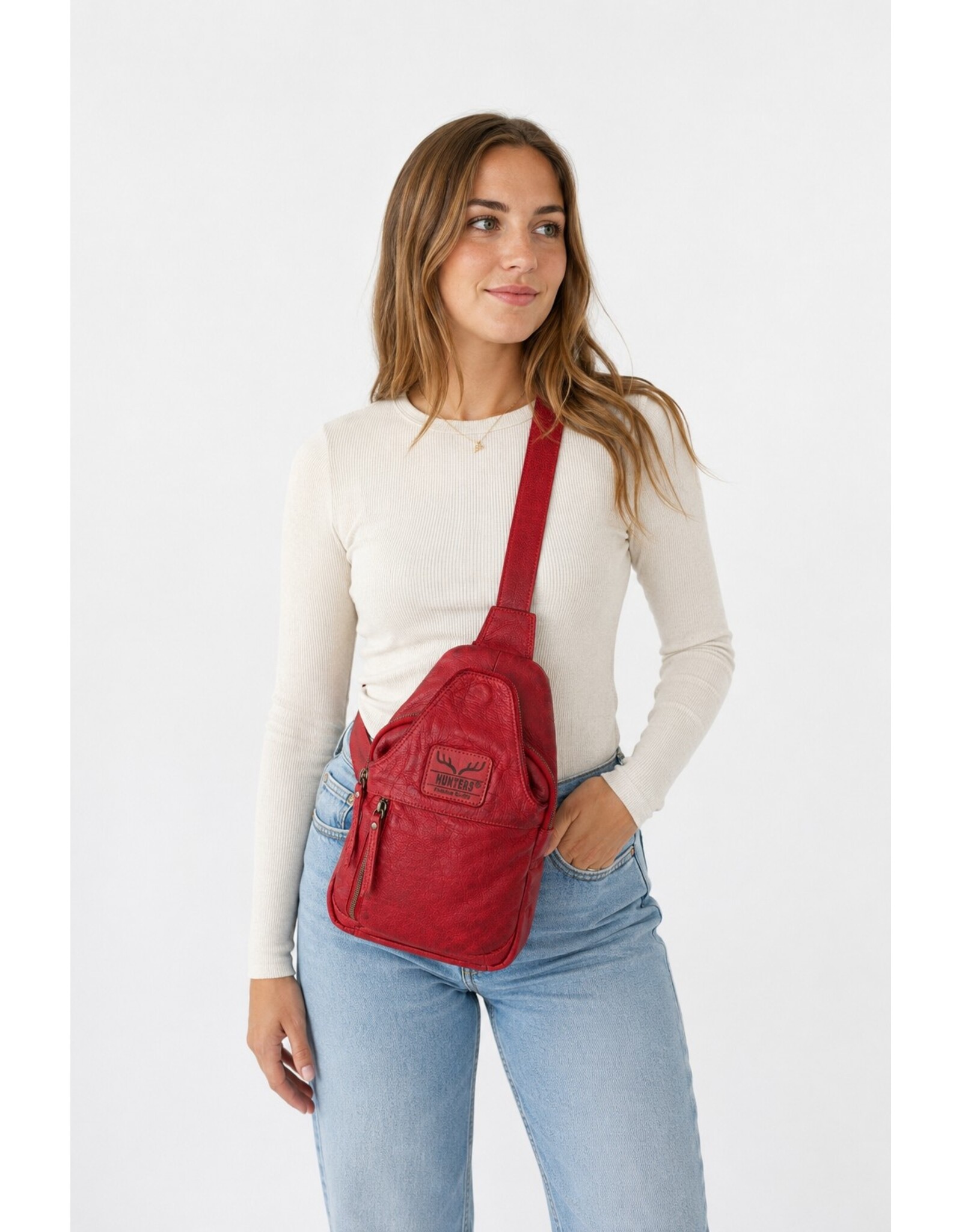 Hunters Leren tassen - Hunters leren Crossbody tas Sling bag rood