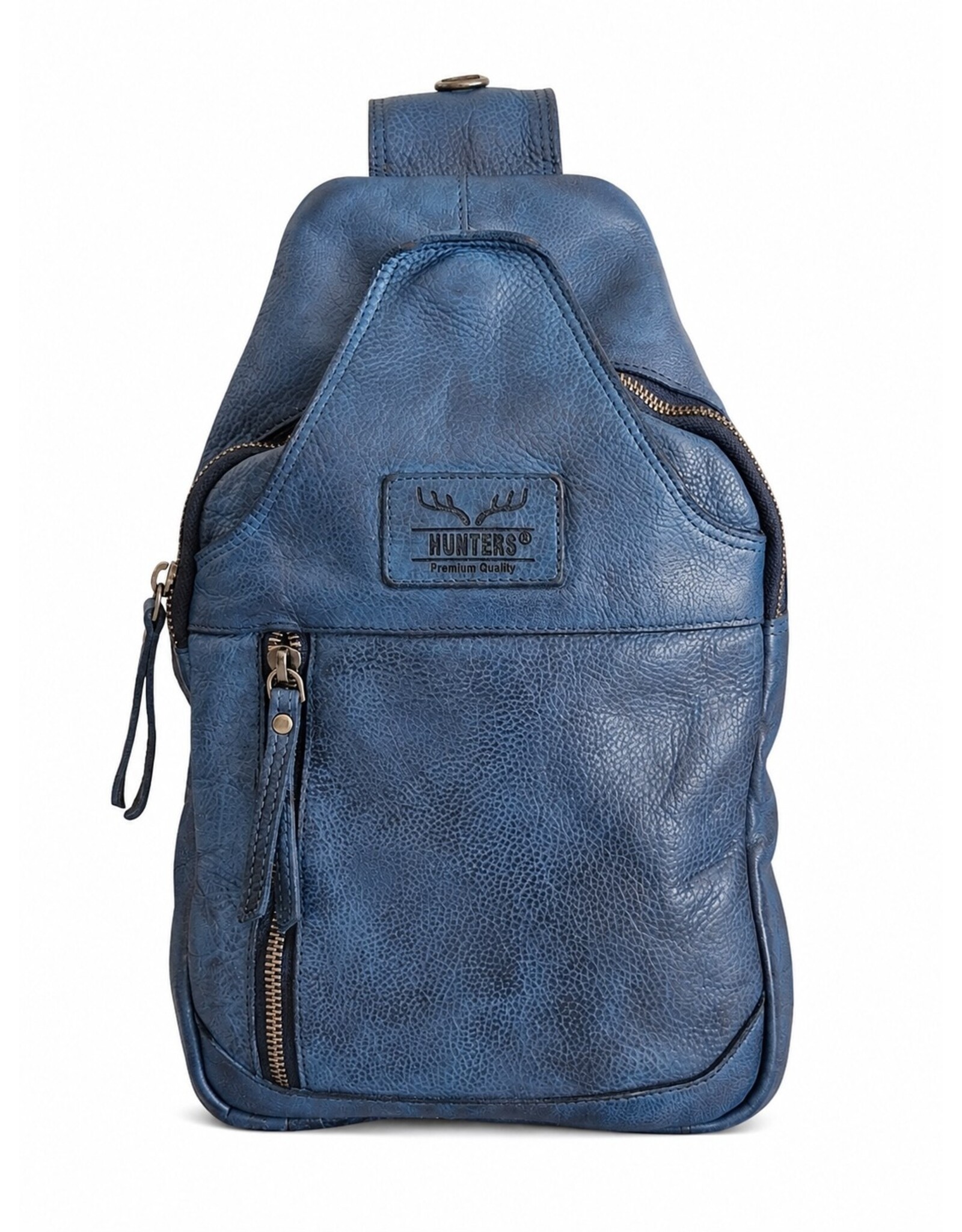 Hunters Leren tassen - Hunters leren Crossbody tas Sling bag blauw