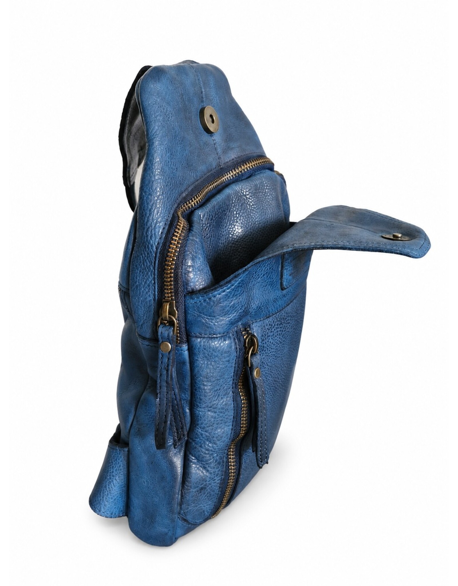 Hunters Leren tassen - Hunters leren Crossbody tas Sling bag blauw