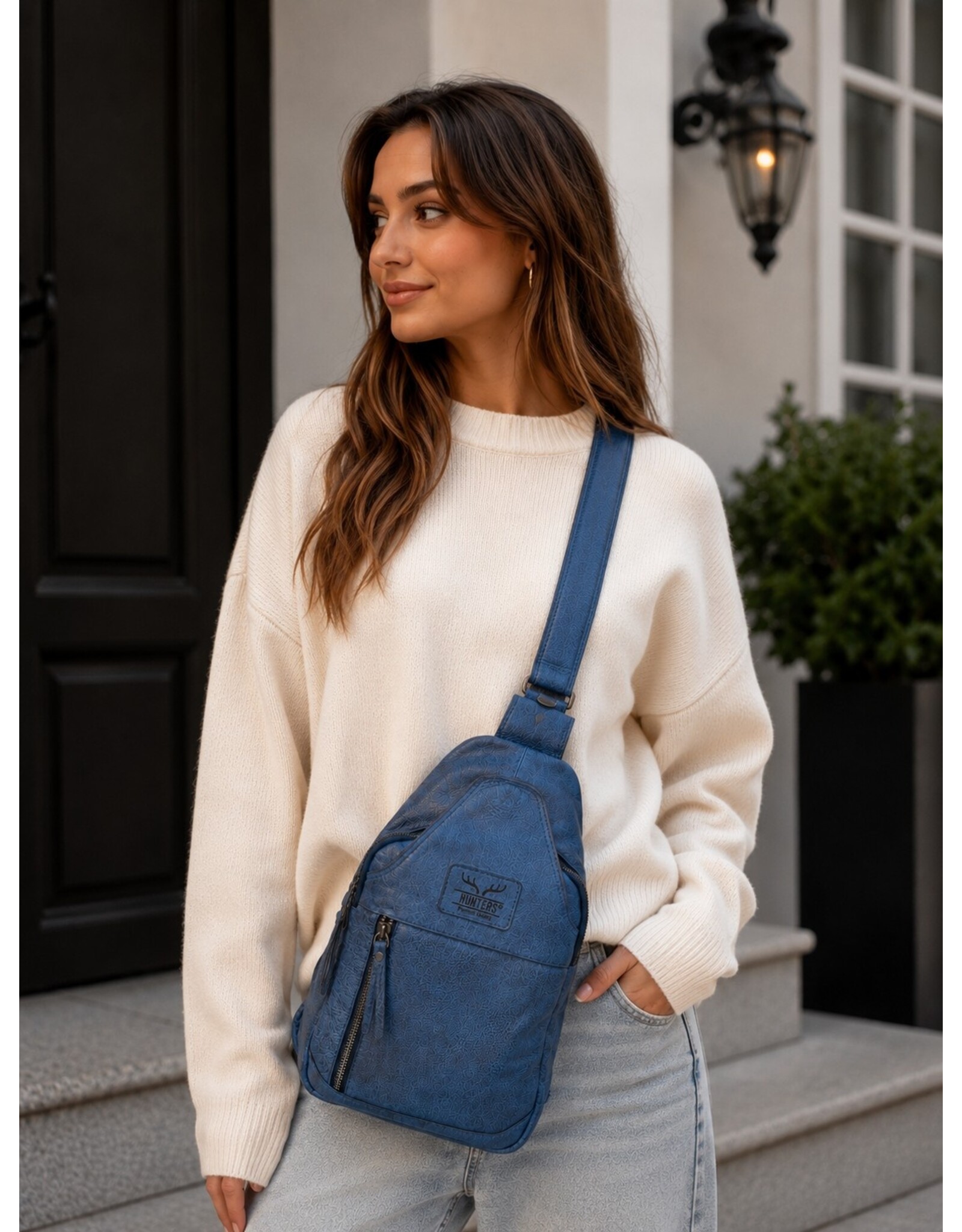 Hunters Leather bags - Hunters leather crossbody bag Sling bag blue