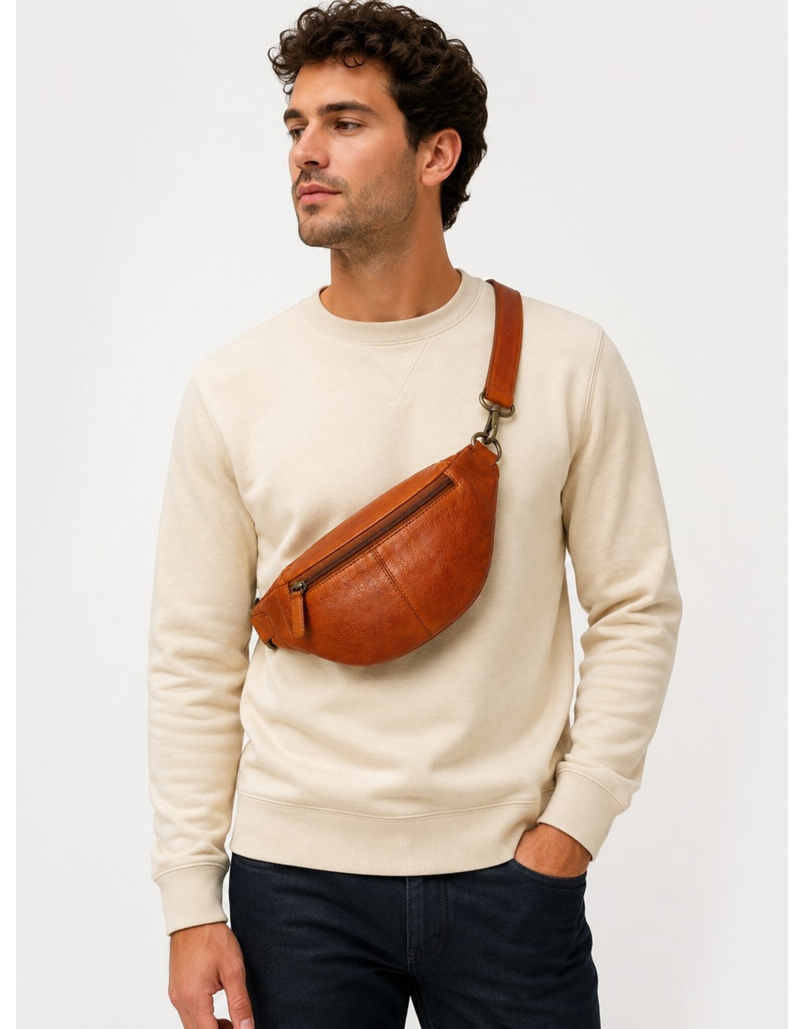Hunters Leren tassen - Hunters Leren Heuptas gewassen leer cognac