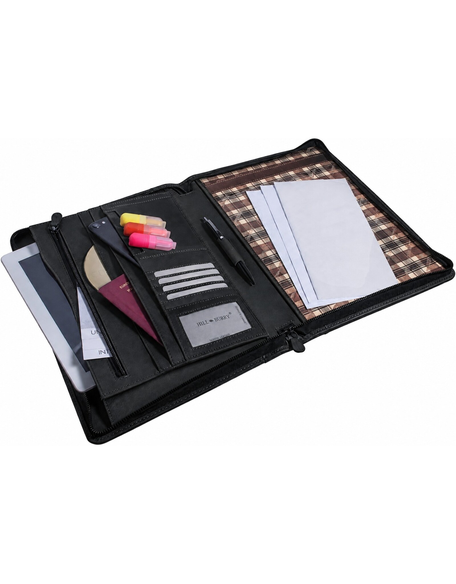 HillBurry Miscellaneous - Hillburry Writing case A4 file folder leather document organizer Black