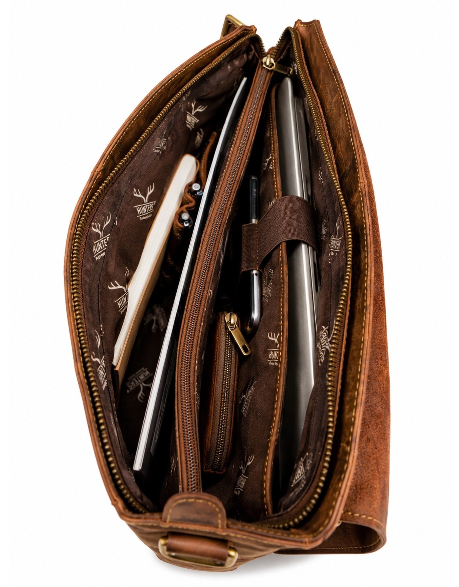Hunters Leren werktassen en Leren laptoptassen - Hunters werktas / Laptoptas 18 inch - Buffelleer
